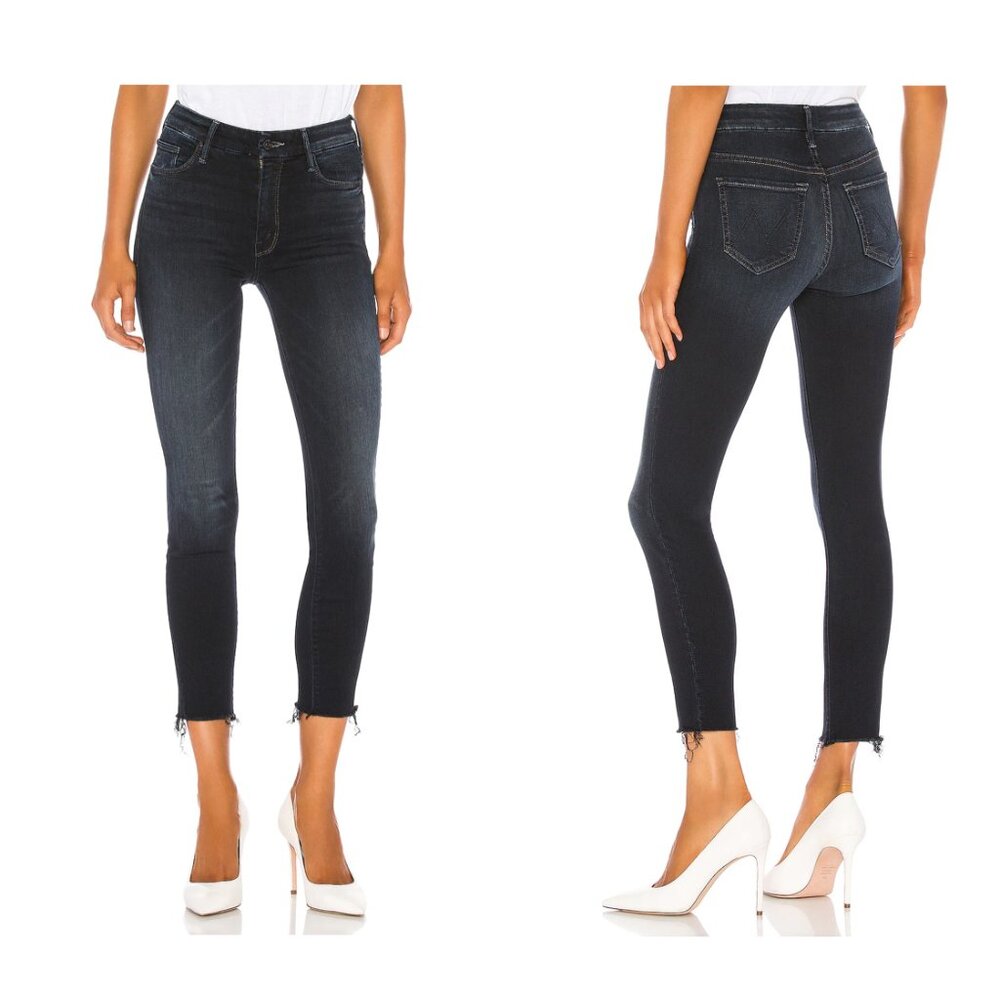 MOTHER High Waisted Looker Ankle Fray Jeans Last Call Black Wash EUC - 28